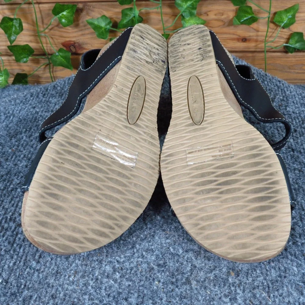 Clarks‎ Collection Alto Madi Women Wedge Sandal 5 Comfort Black Leather 26107127